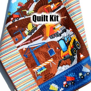 Construction Quilt Kit for Boys – Truck Panel with Border – Easy DIY Quilt Kit – Toddler Blanket – Handmade Gift for Kids or Baby Shower