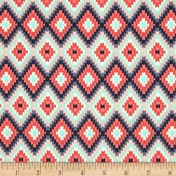 Recollection Kilim Inherit Sunlit Art Gallery Fabrics Modern Designer Aztec Tribal Coral Pink Navy Blue Mint Teal Serape