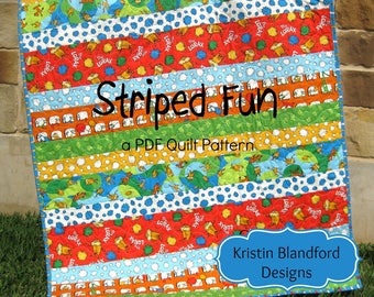 Striped Quilt Pattern Fun Easy Quick Simple Baby Toddler Lap Size Sewing Quilting Stripes Strip Modern Traditional Kristin Blandford Designs