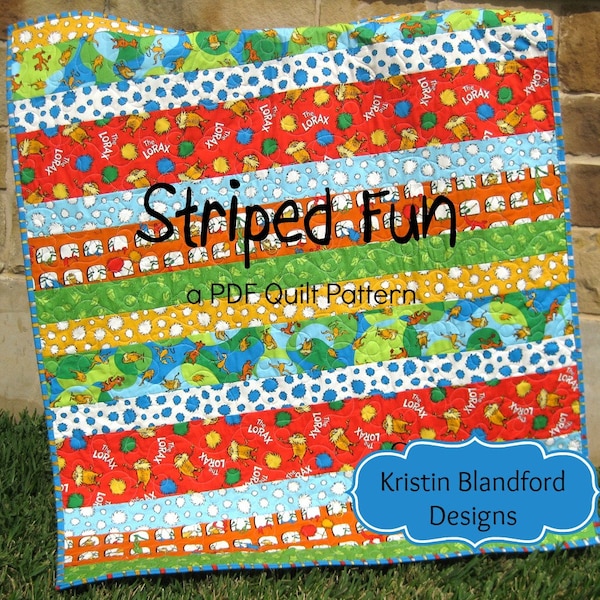 Striped Quilt Pattern Fun Easy Quick Simple Baby Toddler Lap Size Sewing Quilting Stripes Strip Modern Traditional Kristin Blandford Designs