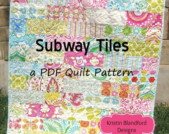 Baby Quilt Pattern Subway Tiles Fat Eighths Simple Fast Throw Brick Layer Look Beginner Intermediate Kristin Blandford Designs Quilt Pattern