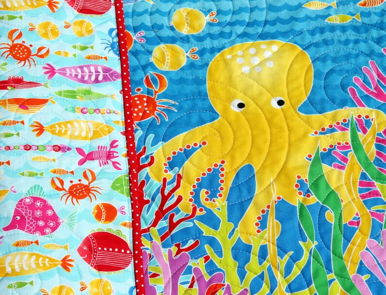 Ocean Quilt Kit Fish Octopus Whales Nautical Crib Blanket Etsy