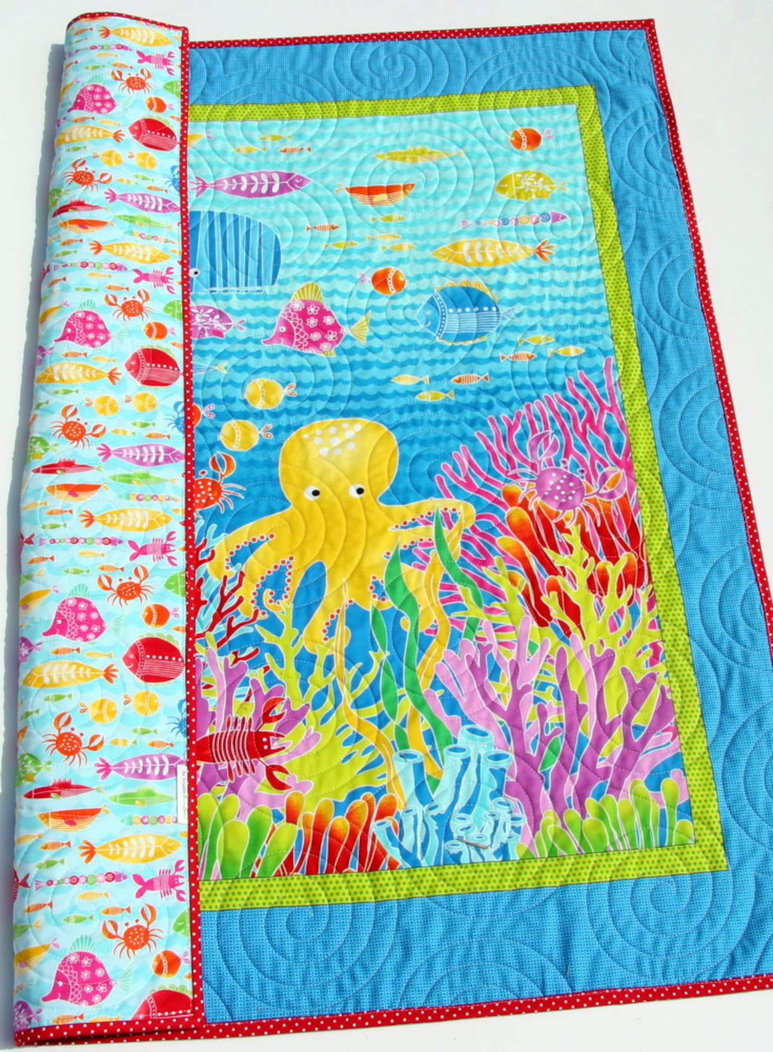 Ocean Quilt Kit Fish Octopus Whales Nautical Crib Blanket Etsy