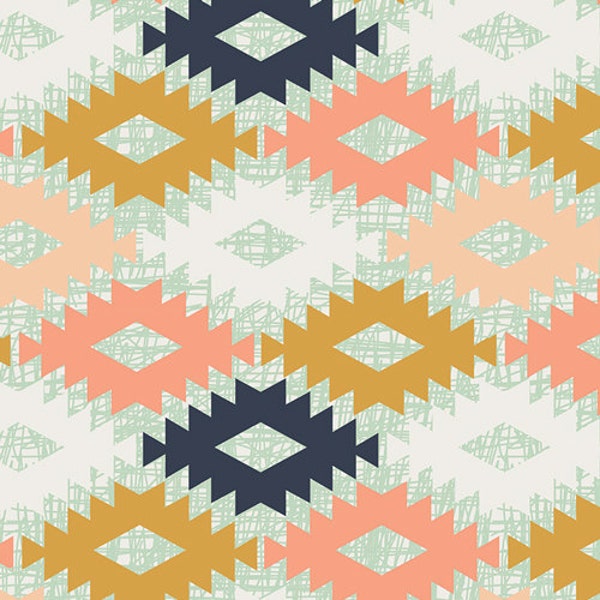 END of BOLT ~ 15 in~ Arizona Agave Field by April Rhodes Art Gallery Fabrics Aztec Tribal Modern Designer Navy Gold Blue Mint Green Coral
