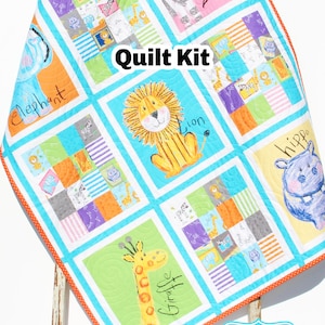 Colorful Animal Baby Quilt Kit – Gender Neutral Zoo Quilt Kit for Boys or Girl – DIY Fabric Panel Crib Blanket to Sew – Bright Nursery Quilt
