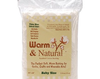 Warm & Natural Batting Crib Baby Size 45"x60" Warm Company Needle Punched Cotton, Quilting Supplies, Craft Projects, SKU 2232 Quick Shipping