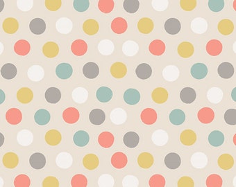 Art Gallery Cottontails Sand LT-20035 Littlest Collection by Art Gallery Fabrics Coral Pink Yellow Grey Dots Nursery Baby Prints