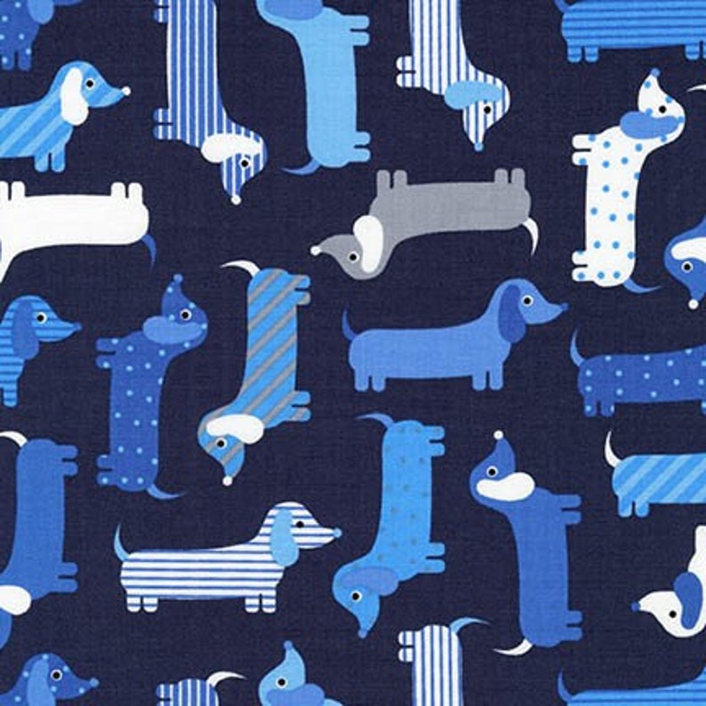 END OF BOLT 12 inches Dachshund Fabrics, Doxie Weenie Dog Robert Kaufman Navy Blue Grey Gray Puppy Dog Cotton Fabrics Quilting Sewing image 1