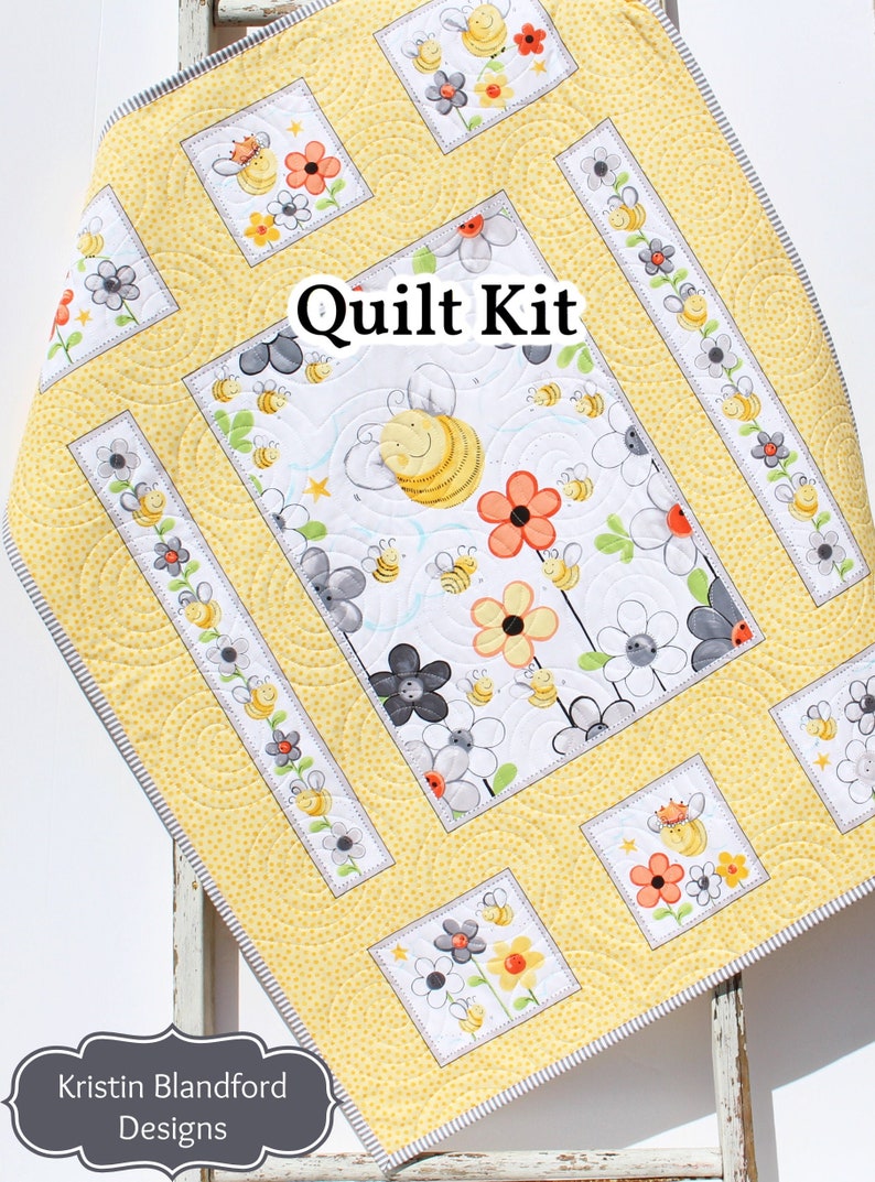Baby Quilt Kit Bees Bedding Panel Stripe Quick Beginner Etsy