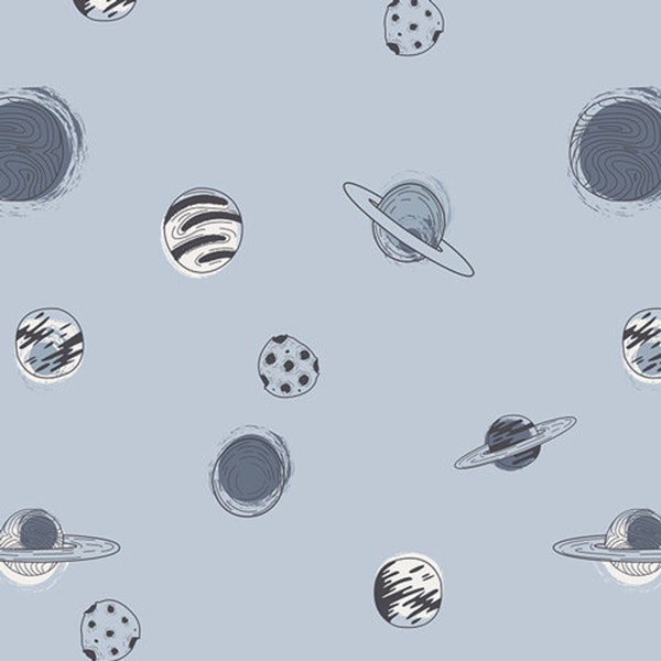 Art Gallery Fabrics Stargazer Planetarium Space Boy Navy Blue Quilting Cotton CAP-ST-1108 AGF Studios Moons Planets Baby Quilts Light Blue