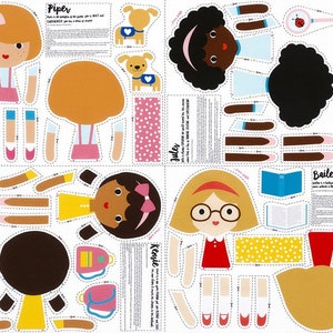 Girl Friends Doll Panel on White Ann Kelle for Robert Kaufman Sewing Project Jules Piper Bailey Kenzie 4 Dolls to Make Yourself DIY