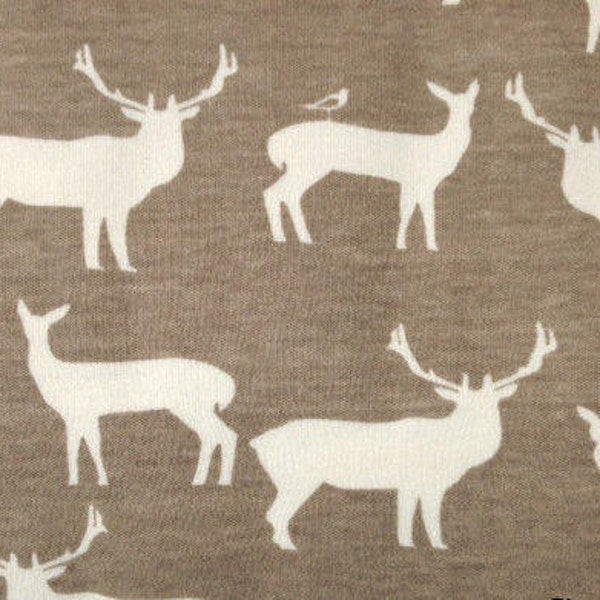 SALE KNIT Elk Grove Elk Family Shroom Grey Gray Tuape Birch Organic Fabrics Jersery One Yard