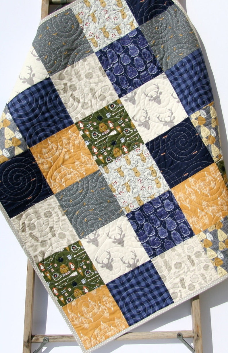 Quilt Kit Buffalo Plaid Navy Blue Woodland Boy Rustic Gold Etsy