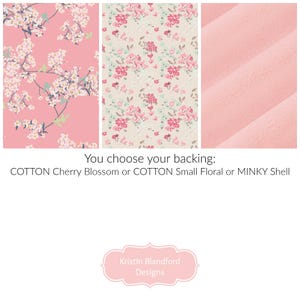 Kit de edredón floral para cuna, manta DIY, proyecto de bricolaje, telas de galería de arte, manta doble, rosa coral, flores de cerezo, cuadros, menta, recién nacido imagen 10
