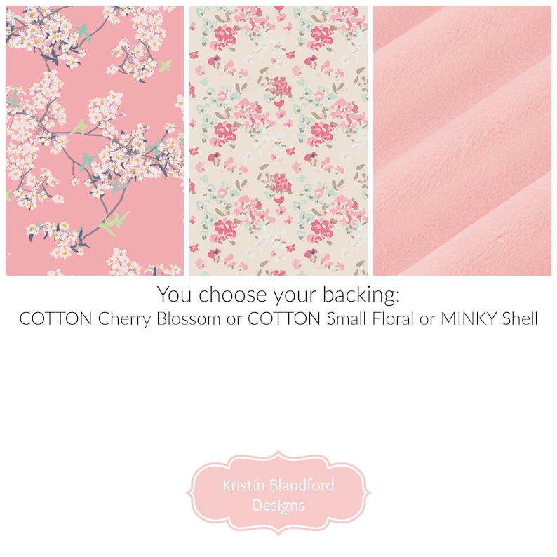 Kit de edredón floral para cuna, manta DIY, proyecto de bricolaje, telas de galería de arte, manta doble, rosa coral, flores de cerezo, cuadros, menta, recién nacido imagen 10