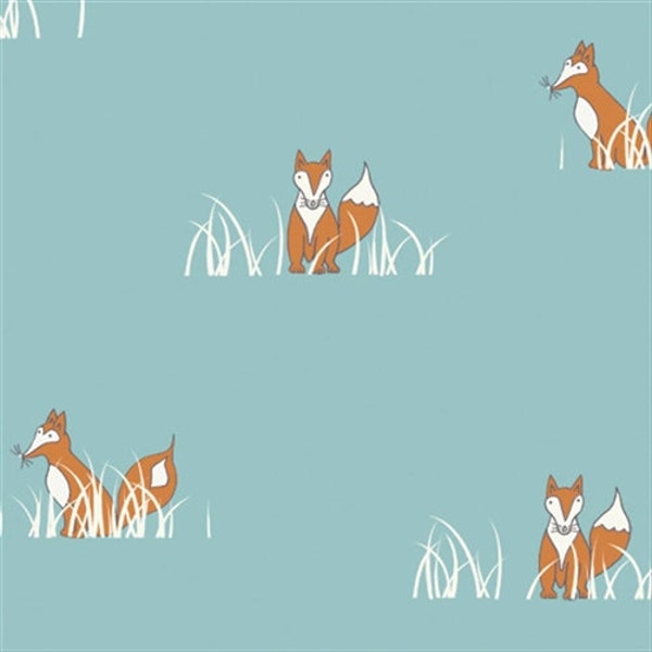 Sly Fox Camp Sur Big Sur Birch Organic Fabric JayCyn Nature Orange Fox Boy One Yard More Available OOP HTF Out of Print Hard to Find