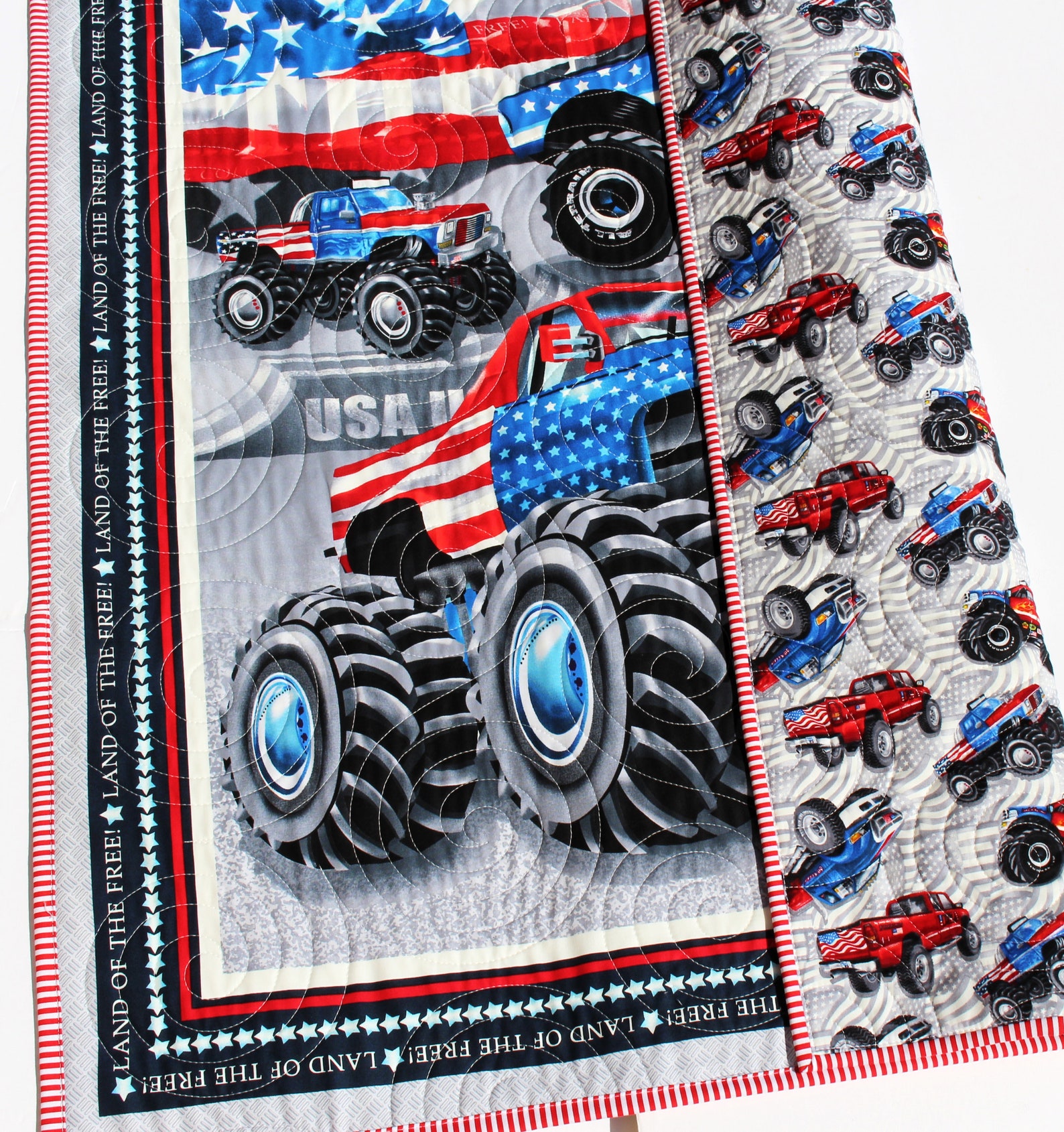 American Monster Truck Quilt Kit Baby Boy Panel Quick Easy Fun Etsy
