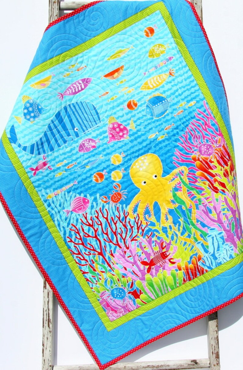 Ocean Quilt Kit Fish Octopus Whales Nautical Crib Blanket Etsy