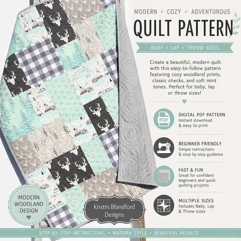 Big Block Quilt Pattern PDF – Modern Fat Quarter Quilt Pattern – Fast Easy Beginner Quilt – Baby Throw Full King Sizes image 11