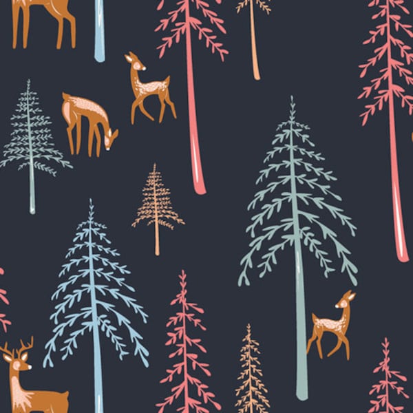 Art Gallery Fabrics Fusion Little Forester FUS-LF-2200 Among the Pines Forester Outdoor Woodland Forest Animals Trees Deer Bucks Quilting