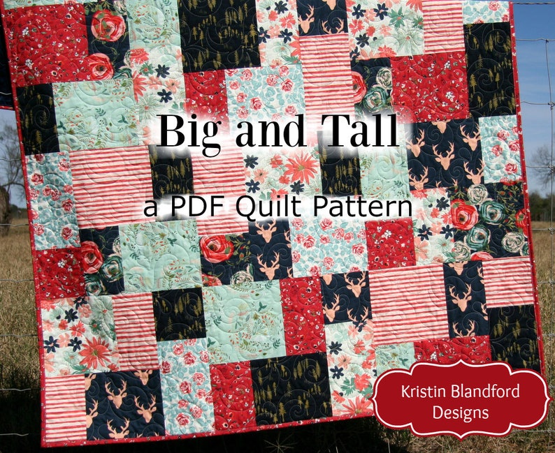 Big Block Quilt Pattern, Modern Mosaic, Big and Tall, Fat Quarter Throw Baby Lap Quilting Size Fast Easy Simple Contemporary Beginner, Large 