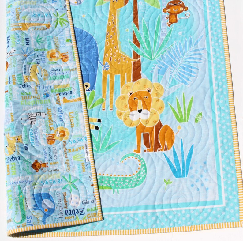 Safari Baby Quilt Kit - Jungle Animal Panel Quilt Kit - Elephant Lion ...