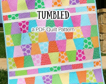 Charm Pack Quilt Pattern PDF – Tumbled Baby Quilt Pattern – Easy Beginner Modern Quilt Pattern – Throw Quilt Pattern
