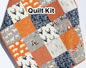 Woodland Baby Quilt Kit - Forest Animal Quilt Kit - Deer Bear Fox Nursery Quilt - Baby or Toddler Sewing Kit