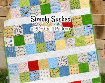 Charm Pack Quilt Pattern PDF – Simply Sashed Baby Quilt Pattern – Easy Beginner Quilt