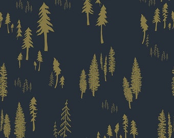 Woodland Fusion Collection Timberland Woodlands from Art Gallery Fabrics Navy Blue Green Trees Forest