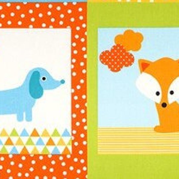 END of BOLT ~ 11 inches ~ Urban Zoologie Bermuda Panel by Ann Kelle for Robert Kaufman Aqua Green Yellow Orange Animals Cats Dogs Sale