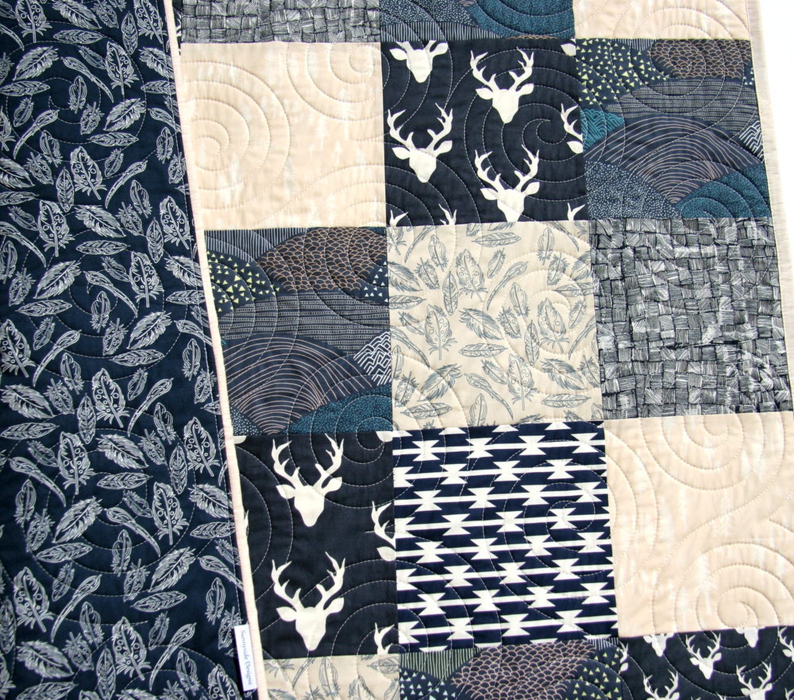 Quilt Kit Twin Size Navy Blue Cream Woodland Throw Bedding Etsy