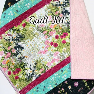 Lavish Floral Baby Quilt Kit – Wildflower Fabric Quilt DIY Kit – Easy Striped Blanket Kit for Girls – Modern Baby Gift or Nursery Decor