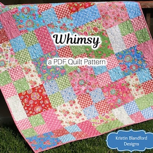 Layer Cake Quilt Pattern, Whimsy, Moda Baby Quilt and Throw Simple Fast Easy Beginner Quilt Pattern, Ten Inch Squares Precuts, PDF File