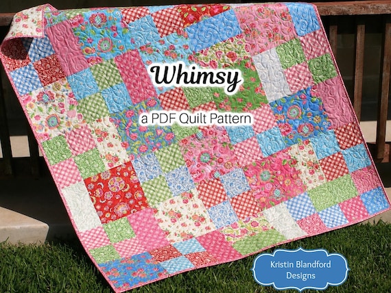 Layer Cake Quilt Pattern, Whimsy, Moda Baby Quilt and Throw Simple Fast Easy Beginner Quilt Pattern, Ten Inch Squares Precuts, PDF File