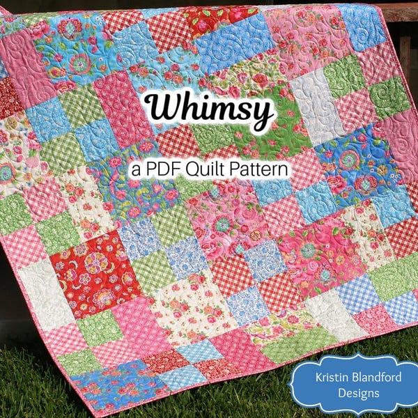 Modello per quilt Layer Cake, Whimsy, Moda Baby Quilt e plaid, modello semplice, veloce e facile per principianti, quadrati pretagliati da dieci pollici, file PDF