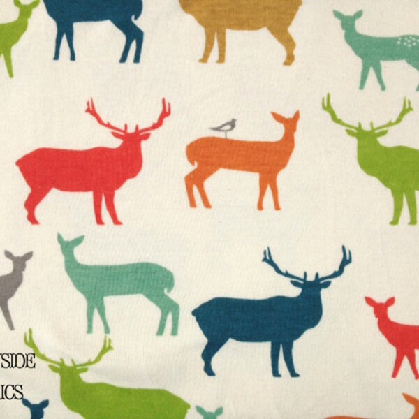 SALE KNIT Elk Grove Elk Family Multi Birch Organic Fabrics Jersery Deer Fawn Green Red Blue Orange Grey Gray One Yard