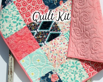 Minky Quilt Kits to Make, Floral Fabrics, Modern Quilt Pattern, Soft Minky, Beginner Sewing Project, Baby Girl Toddler Modern, Shower Gift