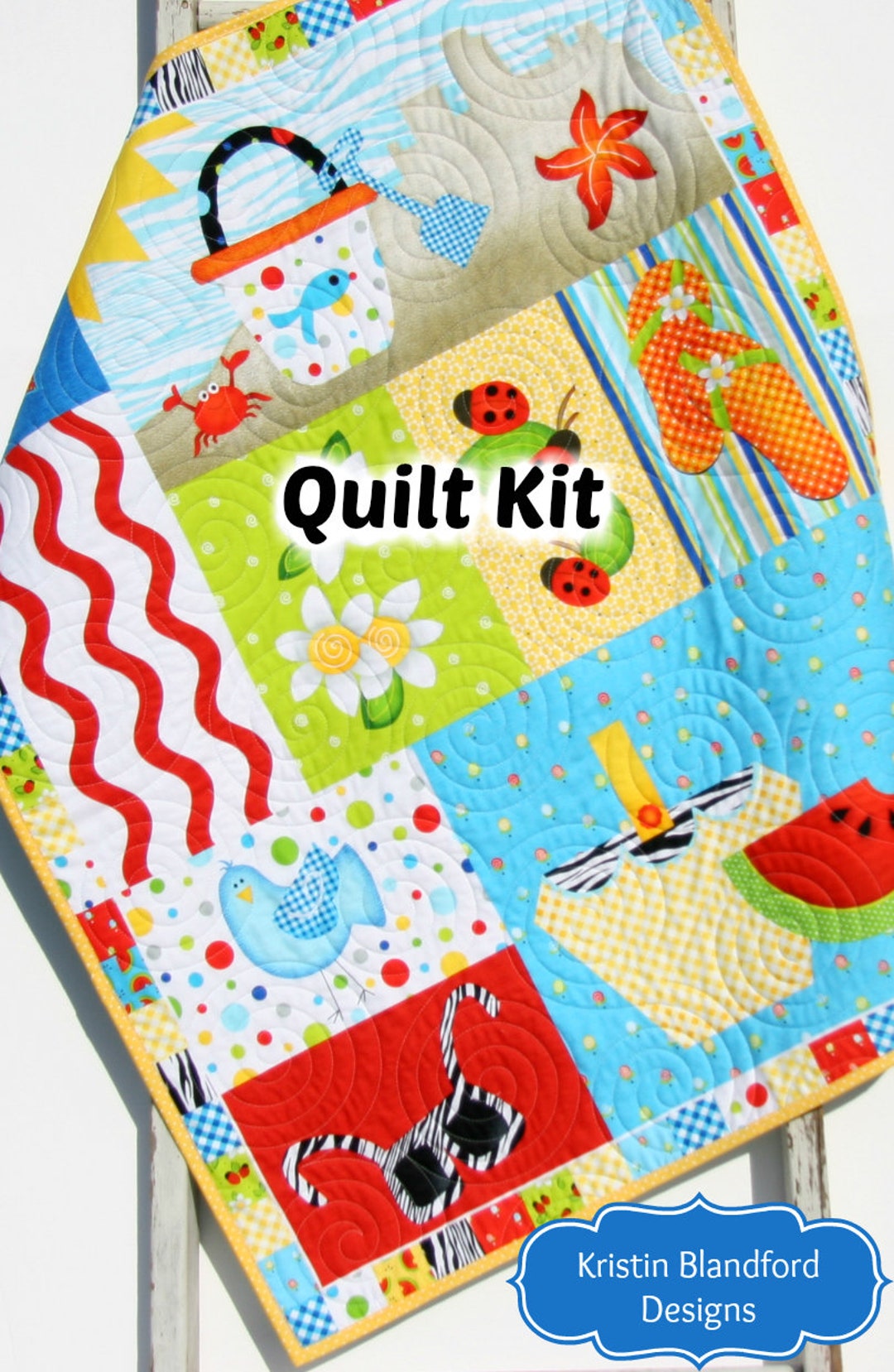 Summer Quilt Kit, Wall Hanging, Quilting Panel Fabrics, Faux Pacthwork Sewing, Make Yourself DIY ...