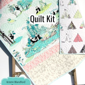 Panda Baby Quilt Kit – Gender Neutral Quilt DIY Kit – Easy Baby Blanket Kit with Cute Pandas – Modern Bamboo Forest Nursery Quilt Kit