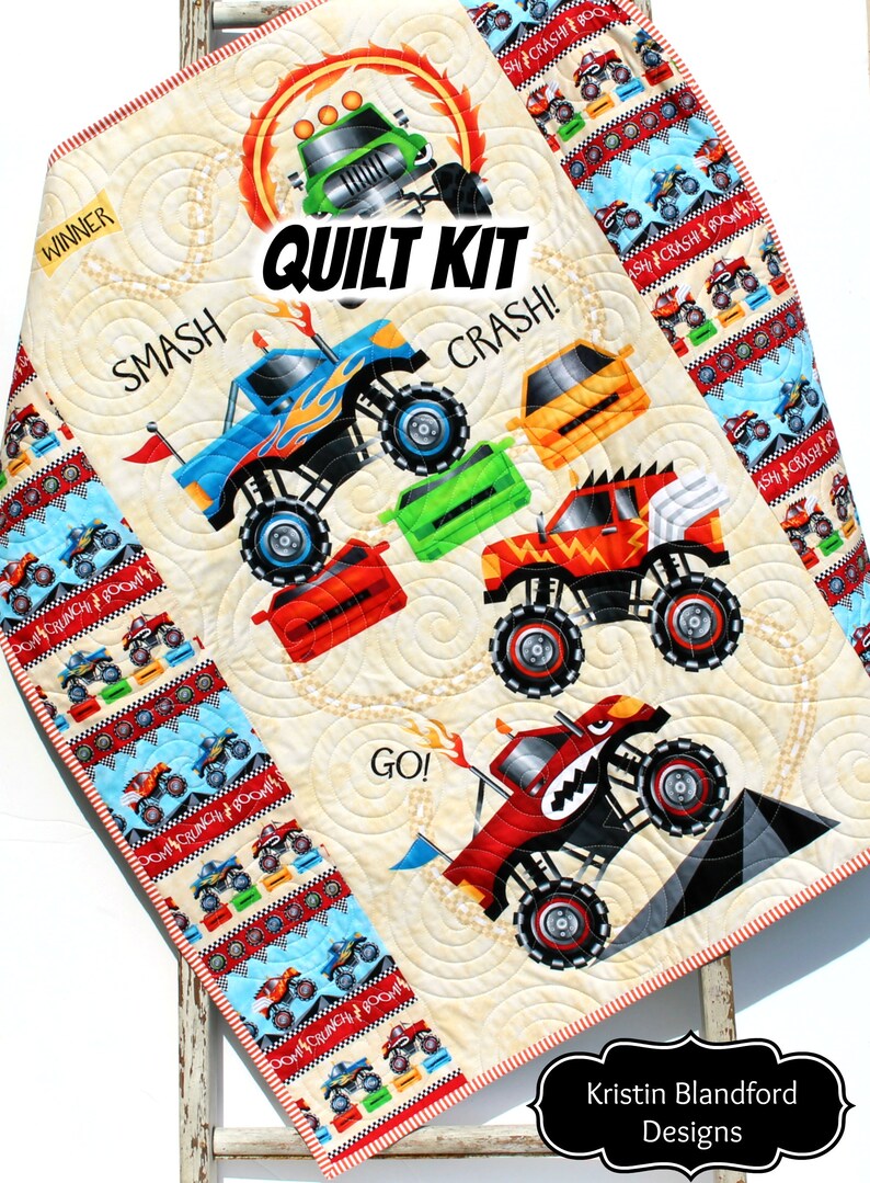 Monster Truck Quilt Kit Baby Boy Panel Quick Easy Fun Etsy