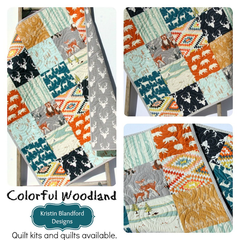 Quilt Kit Boy Woodland Rustic Navy Blue Orange Buck Forest Etsy