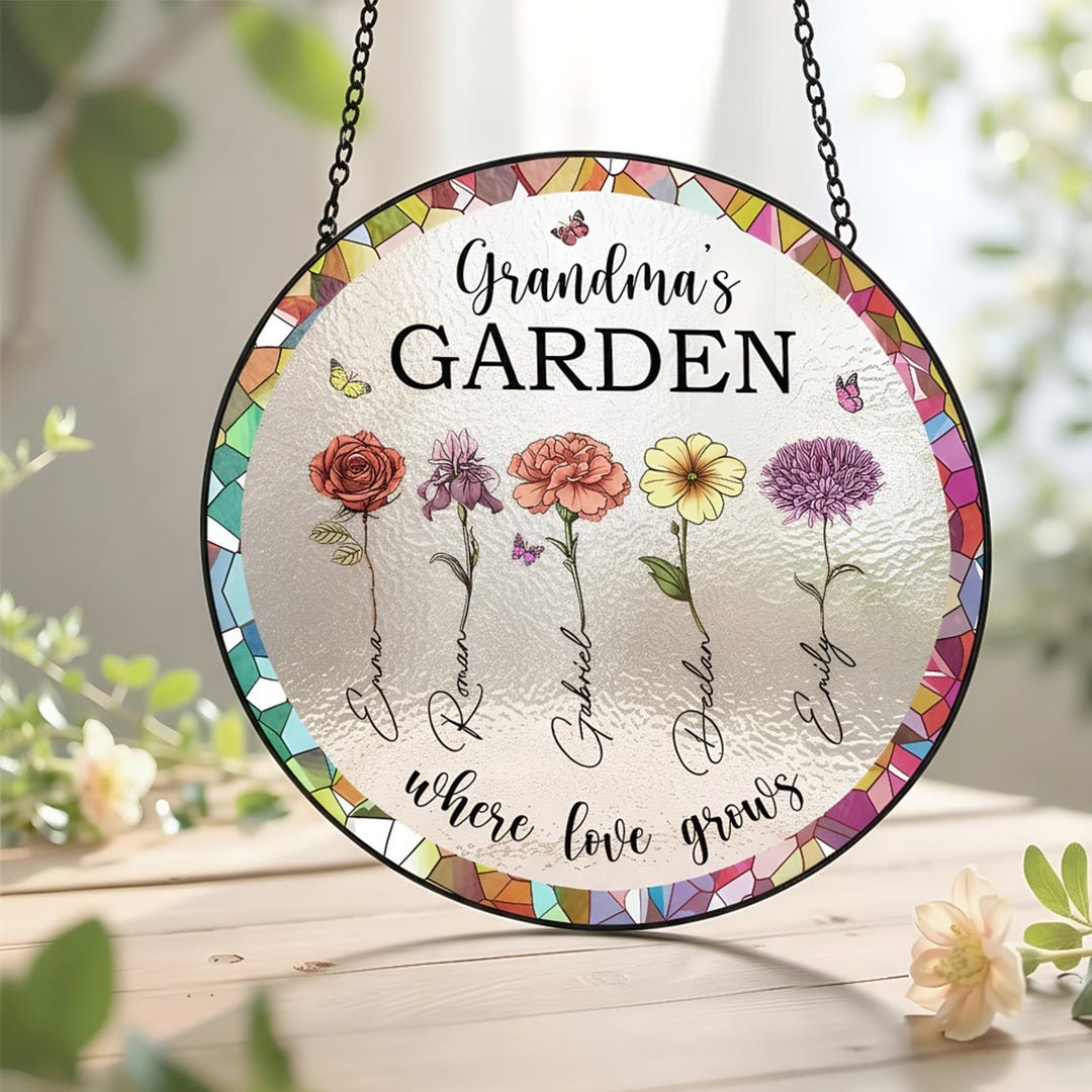 Personalized Grandma's Garden Stained Glass Suncatcher, Custom Birth ...
