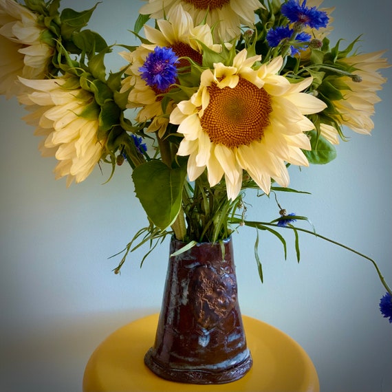 Flower Vase, Pottery vase, Ceramic Flower Vase, Pottery Vase, Black Clay, Brown blue vase, Blue Bronze Vase, Handmade Vase,