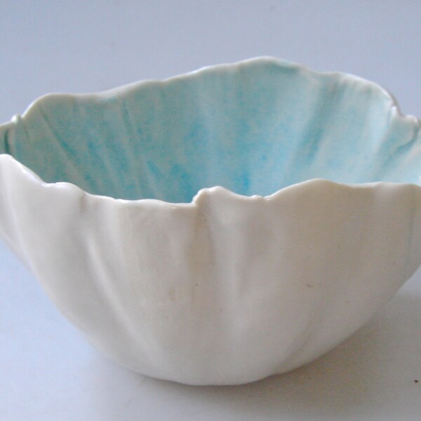 Ceramic bowl, aqua blue bowl, organic shape, pottery bowl, olive bowl salsa bowl, white blue bowl, snack bowl, ice blue bowl, ice cream bowl