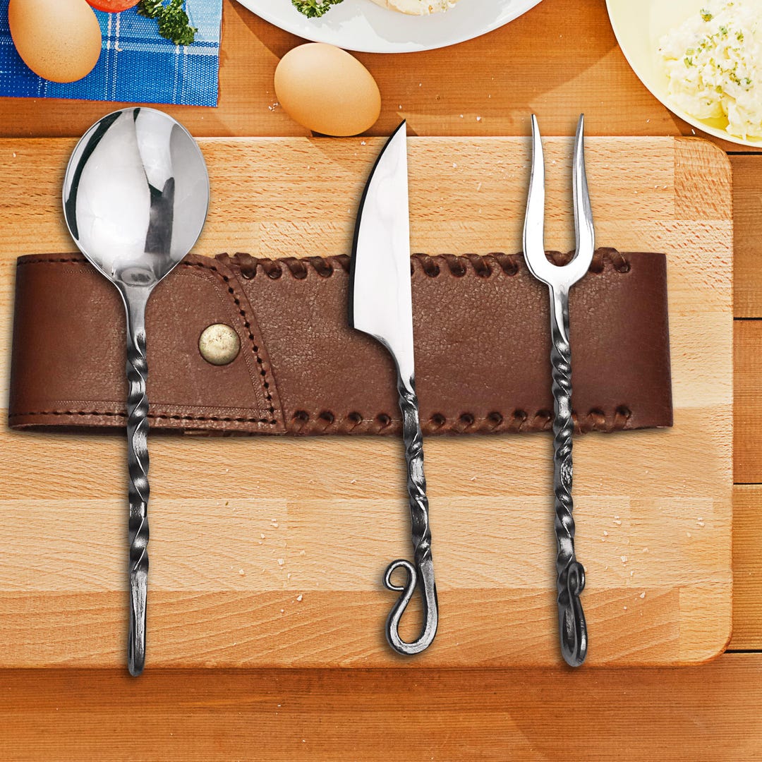 Hand Forged Medieval Cutlery Set: Viking Inspired Rail Iron With ...