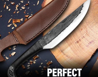 Coltello Viking Raven fatto a mano: lama in ferro ferroviario, impugnatura in pelle