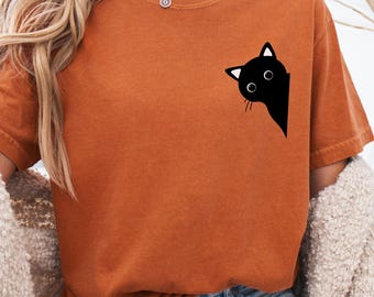 Camiseta de gato negro Comfort Colors, camiseta vintage lavada para mascota, camiseta para mamá gata