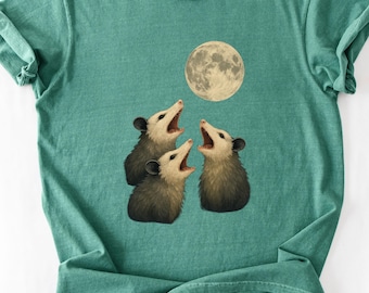 Possums Howling To Moon Comfort Colors® Vintage Style Tshirt, Retro Funny Possum Shirt, Weird Mystical Shirts, Silly Possum Lovers Gift