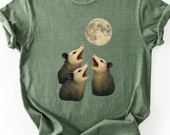 Possums Howling To Moon Comfort Colors® Vintage Style Tshirt, Retro Funny Possum Shirt, Weird Mystical Shirts, Silly Possum Lovers Gift